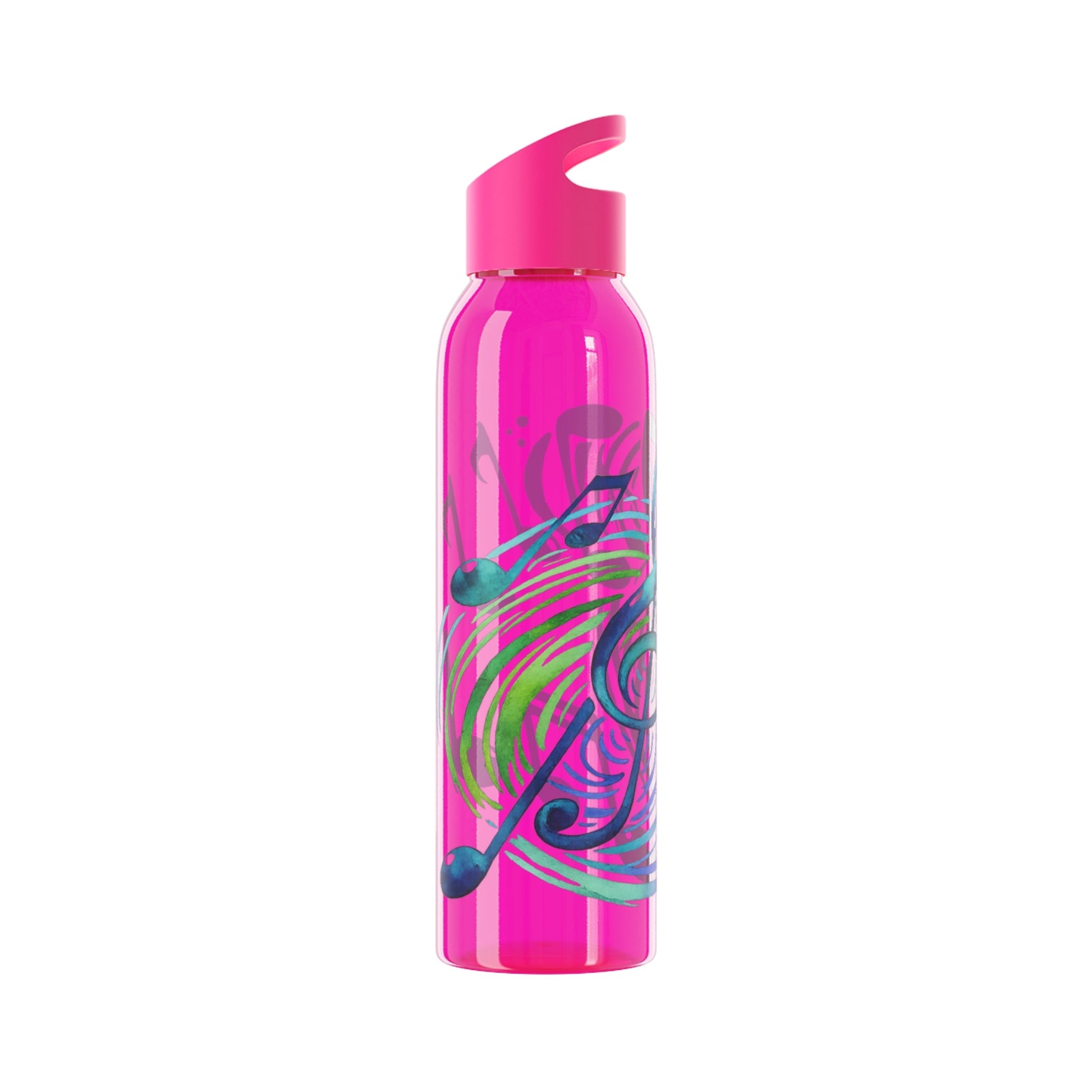 Musical Notes Plastic Water Bottle | Reusable Water Bottle | Music Lover Gift | Gift for Singers, Musicians & Music Fans | 20oz Clear Bottle - SJM Print Store