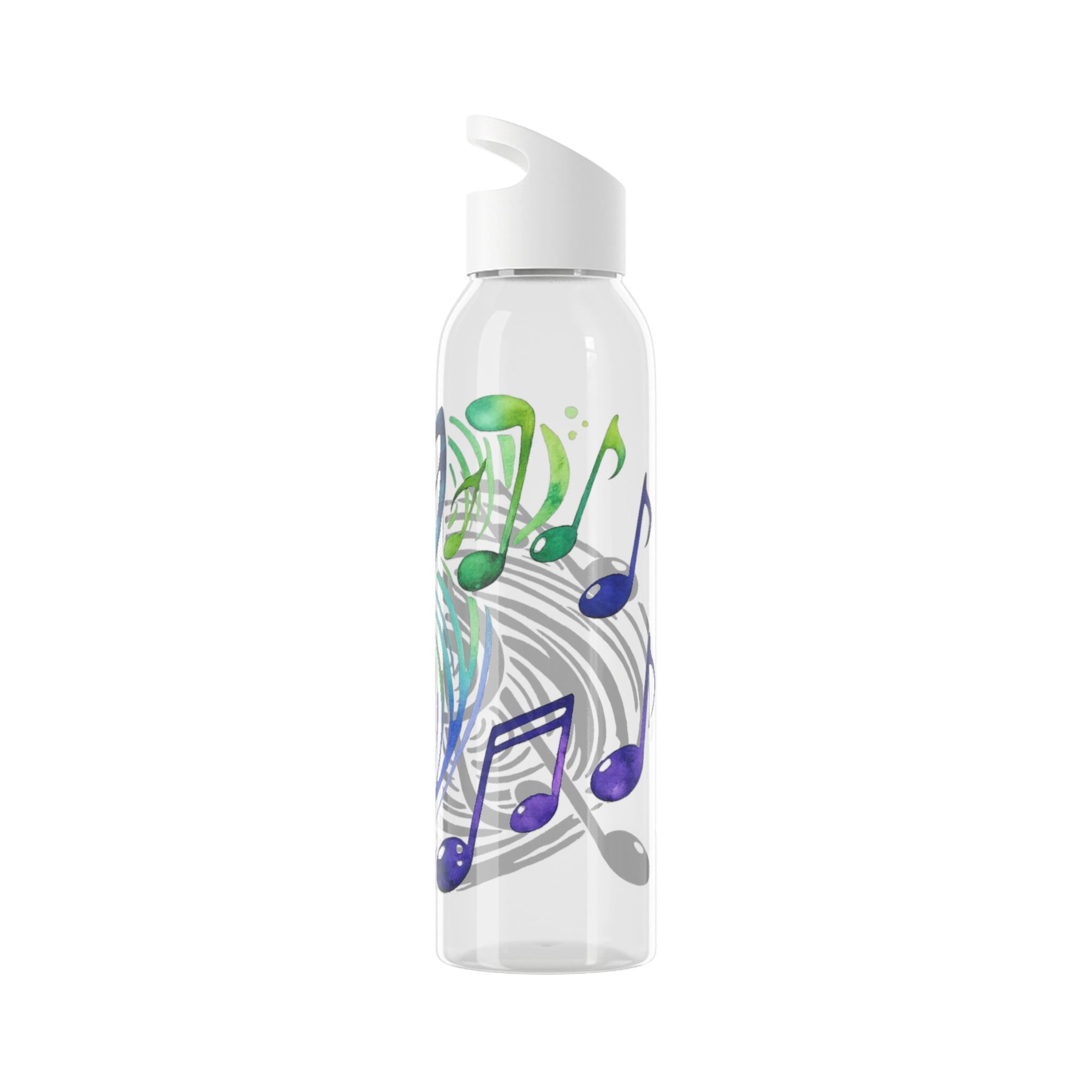 Musical Notes Plastic Water Bottle | Reusable Water Bottle | Music Lover Gift | Gift for Singers, Musicians & Music Fans | 20oz Clear Bottle - SJM Print Store