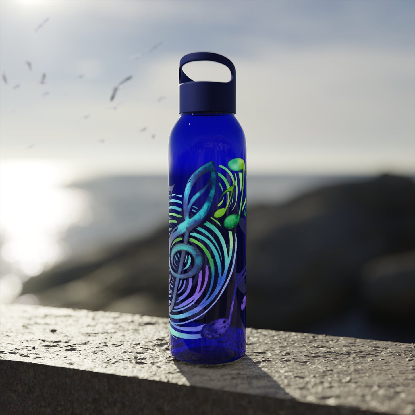 Musical Notes Plastic Water Bottle | Reusable Water Bottle | Music Lover Gift | Gift for Singers, Musicians & Music Fans | 20oz Clear Bottle - SJM Print Store