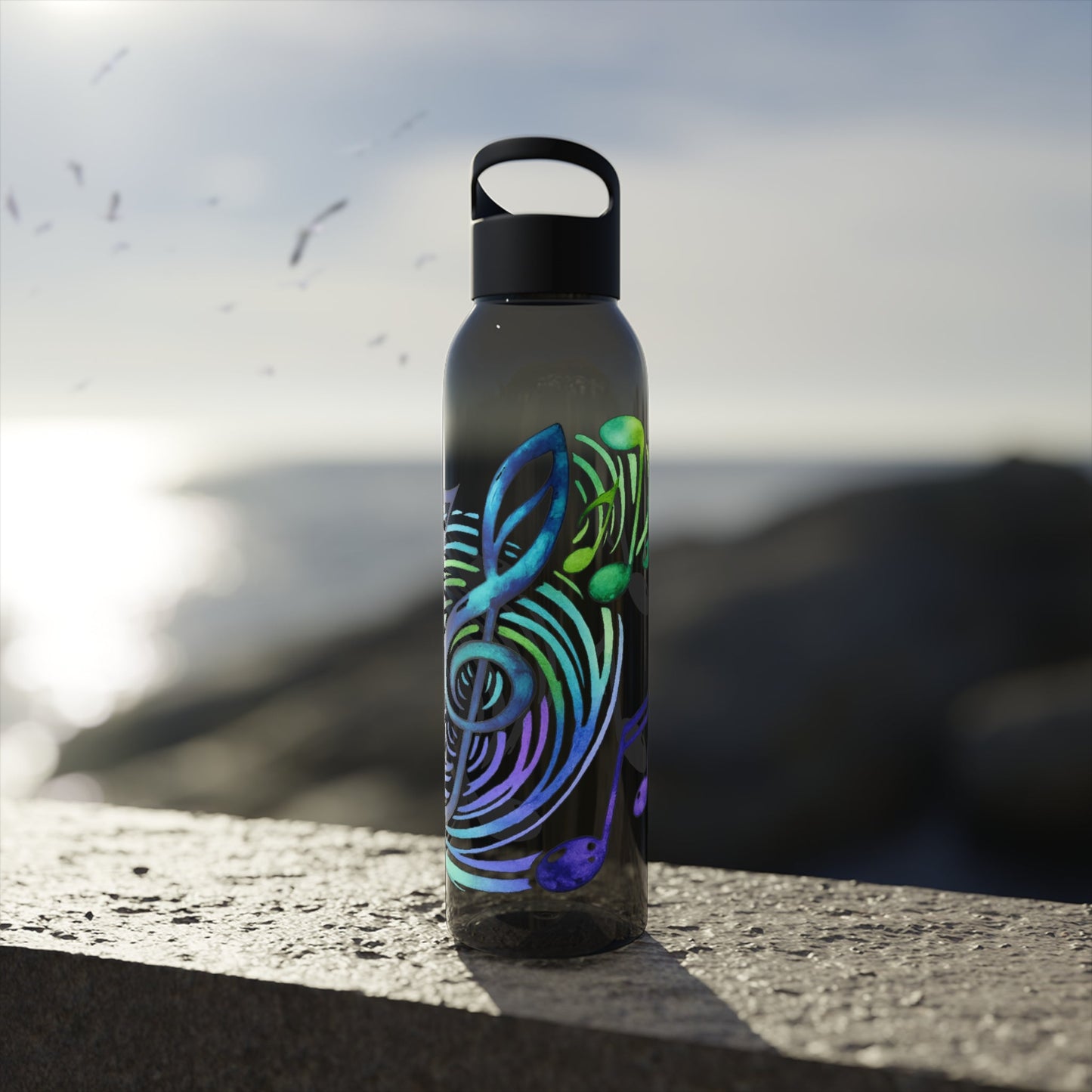Musical Notes Plastic Water Bottle | Reusable Water Bottle | Music Lover Gift | Gift for Singers, Musicians & Music Fans | 20oz Clear Bottle - SJM Print Store