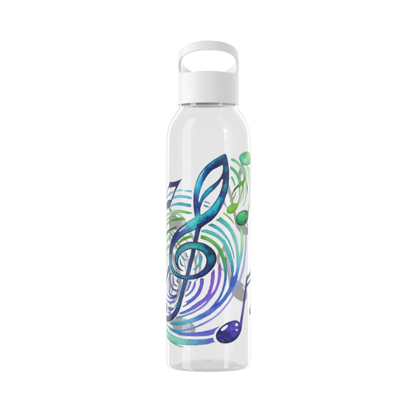 Musical Notes Plastic Water Bottle | Reusable Water Bottle | Music Lover Gift | Gift for Singers, Musicians & Music Fans | 20oz Clear Bottle - SJM Print Store