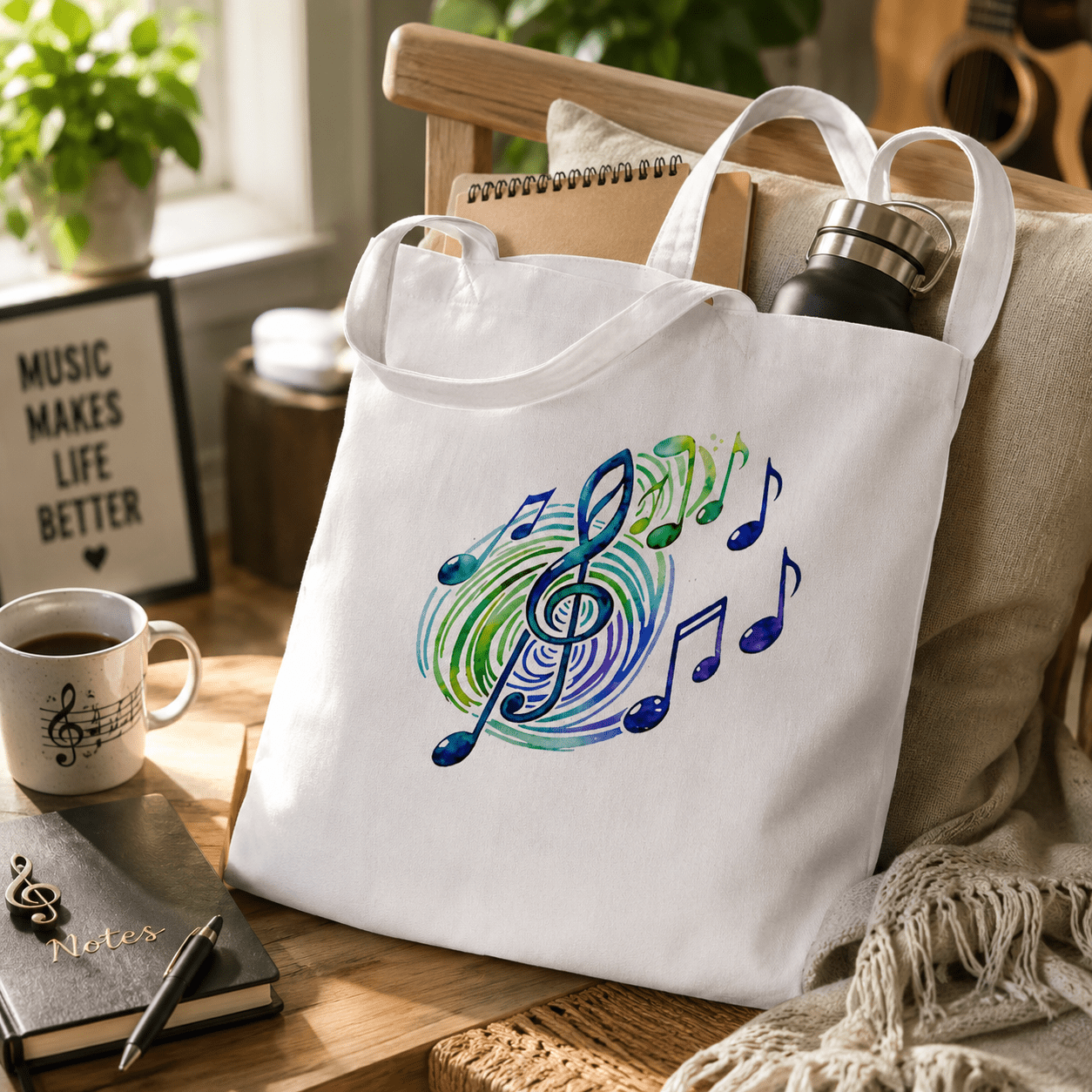 Musical Notes Tote Bag | Music Lover Canvas Tote | Gift for Singers, Musicians & Music Fans | Reusable Shopping Bag - SJM Print Store
