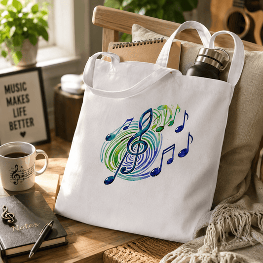 Musical Notes Tote Bag | Music Lover Canvas Tote | Gift for Singers, Musicians & Music Fans | Reusable Shopping Bag - SJM Print Store