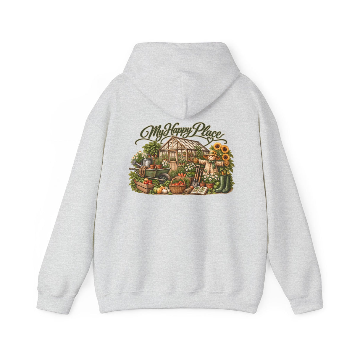 My Happy Place Greenhouse – Back Print Hoodie - SJM Print Store