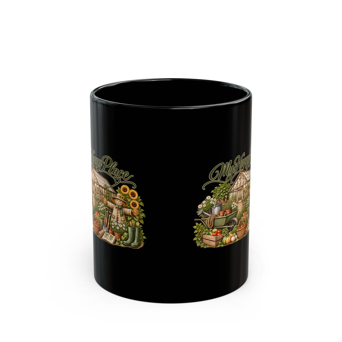 My Happy Place Greenhouse – Black Coffee Mug - SJM Print Store