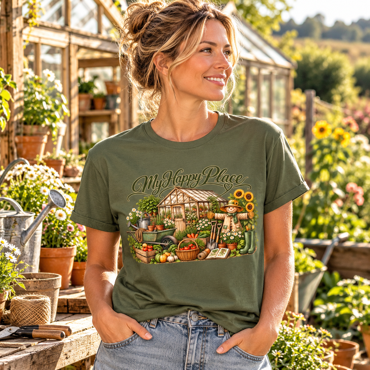 My Happy Place Greenhouse – Front Print T-Shirt - SJM Print Store