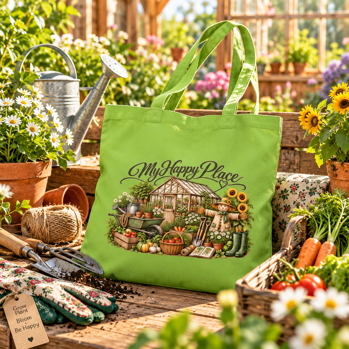 My Happy Place Greenhouse Gardening Tote Bag - SJM Print Store