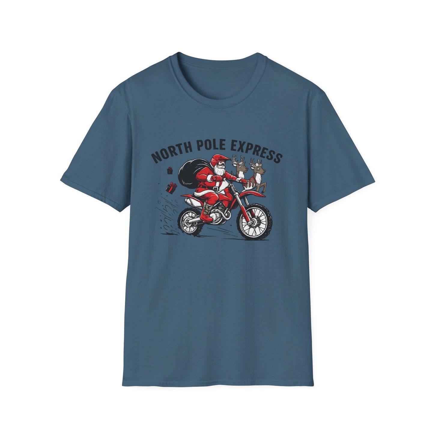 North Pole Express Motocross Santa T-Shirt - SJM Print Store
