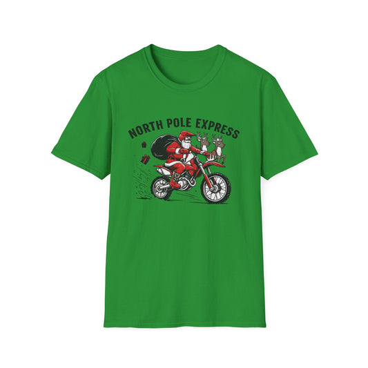 North Pole Express Motocross Santa T-Shirt - SJM Print Store
