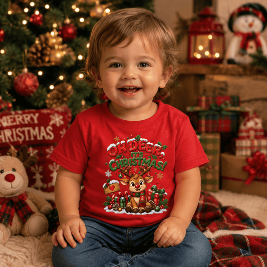 Oh Deer, It’s Christmas! Infant Christmas T-Shirt – Reindeer Tee - SJM Print Store