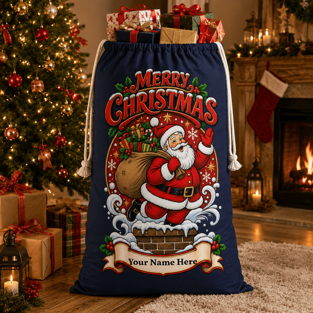 Personalised Santa Christmas Gift Sack – Navy Merry Christmas Sack - SJM Print Store