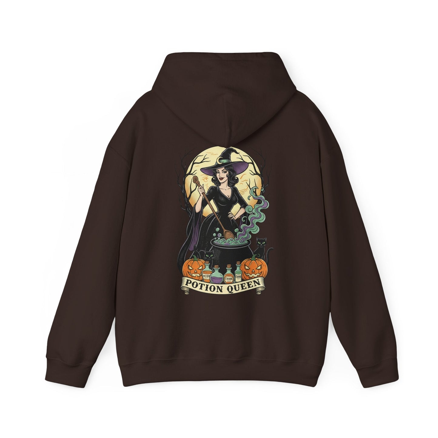 Potion Queen Hoodie Halloween Witch Cauldron Graphic Sweatshirt - SJM Print Store