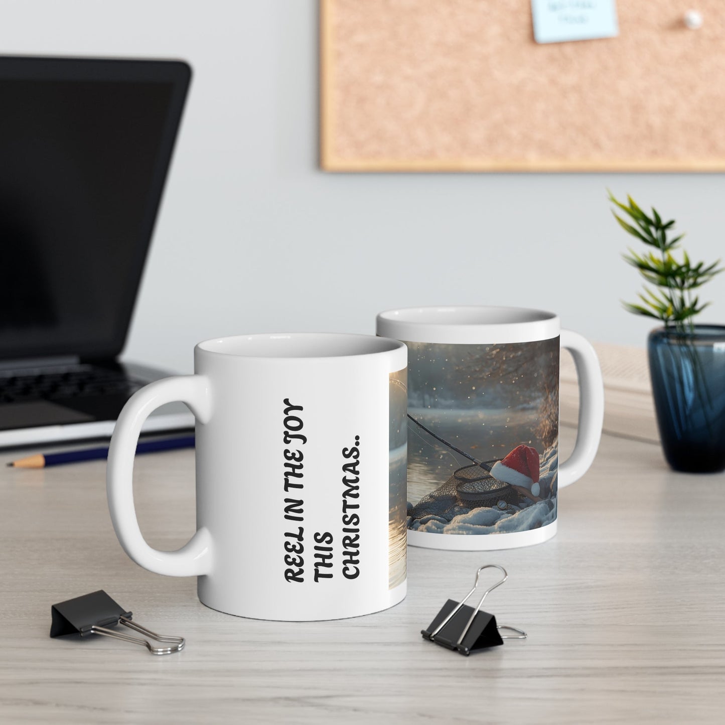 Reel in the Joy Mug - Perfect for Christmas, Holiday Gift, Fisherman Mug, Unique Christmas Fishing Decor - SJM Print Store