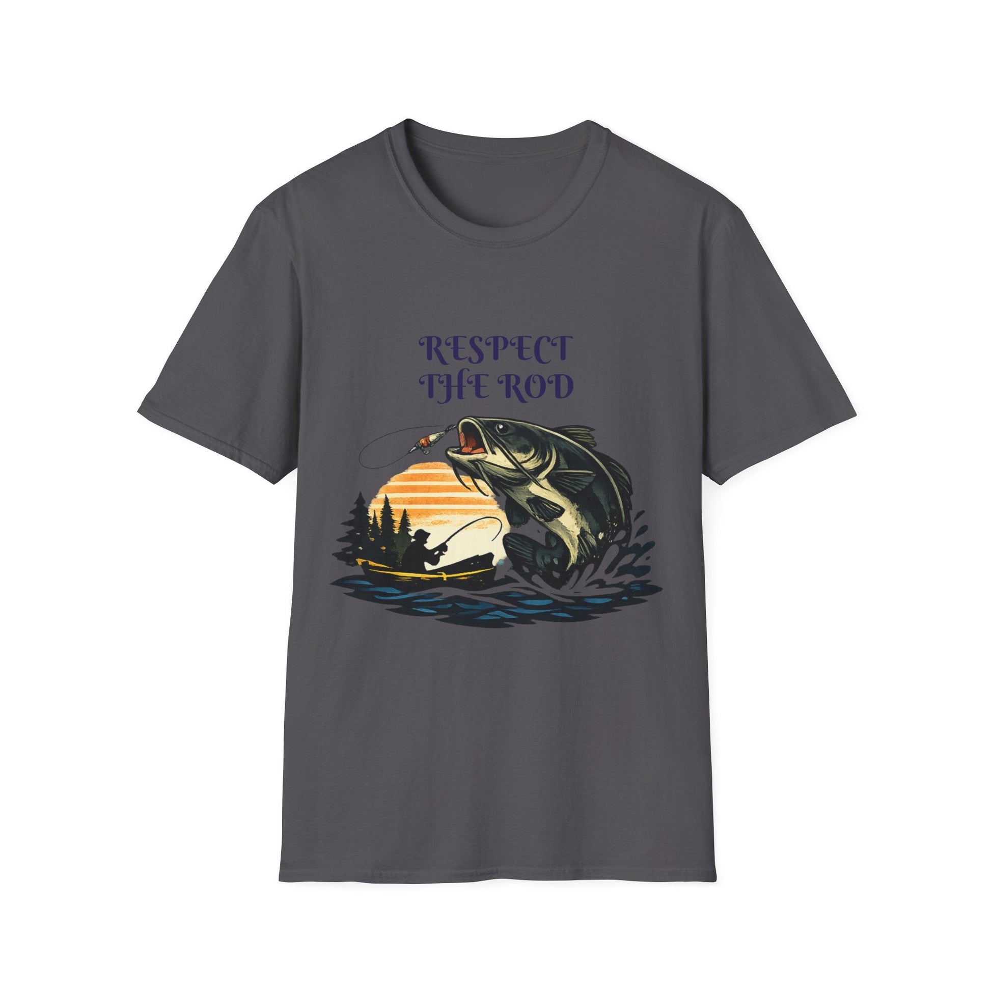 Respect the Rod Fishing TShirt Vintage Sunset Angler Tee - SJM Print Store