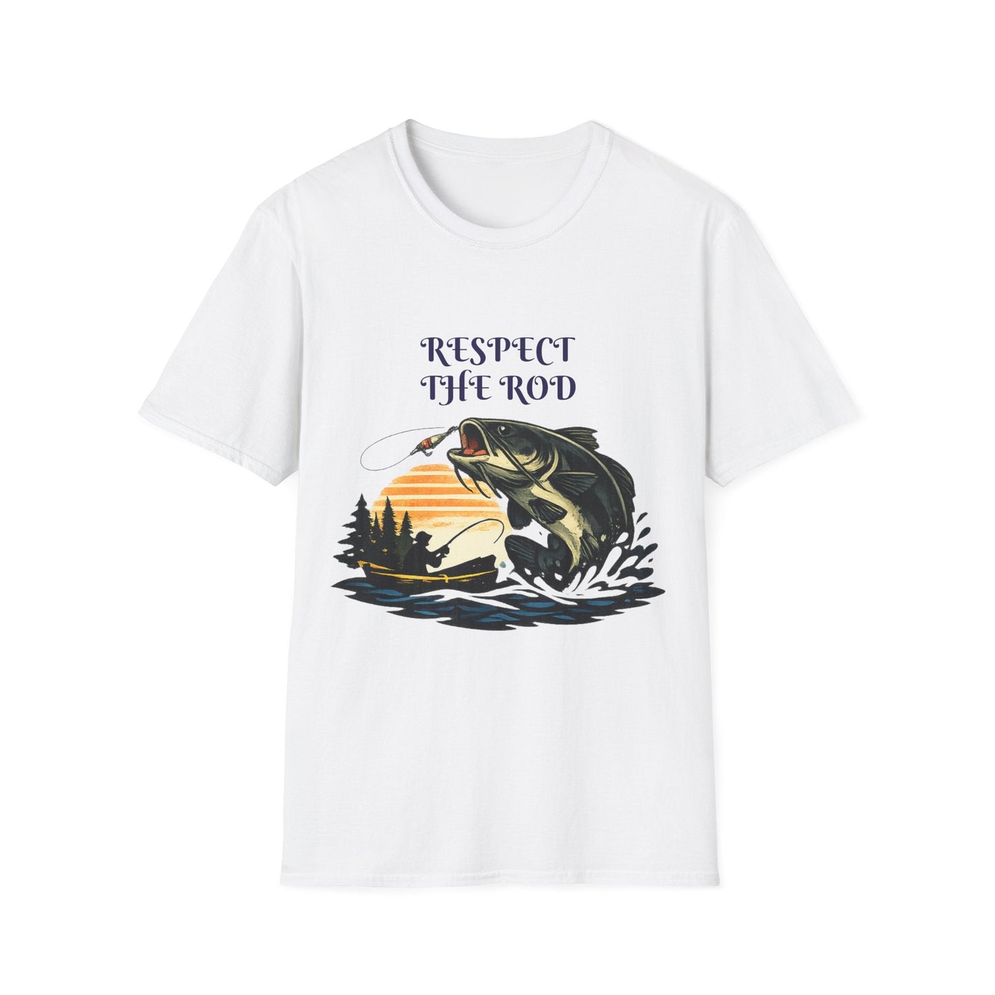 Respect the Rod Fishing TShirt Vintage Sunset Angler Tee - SJM Print Store