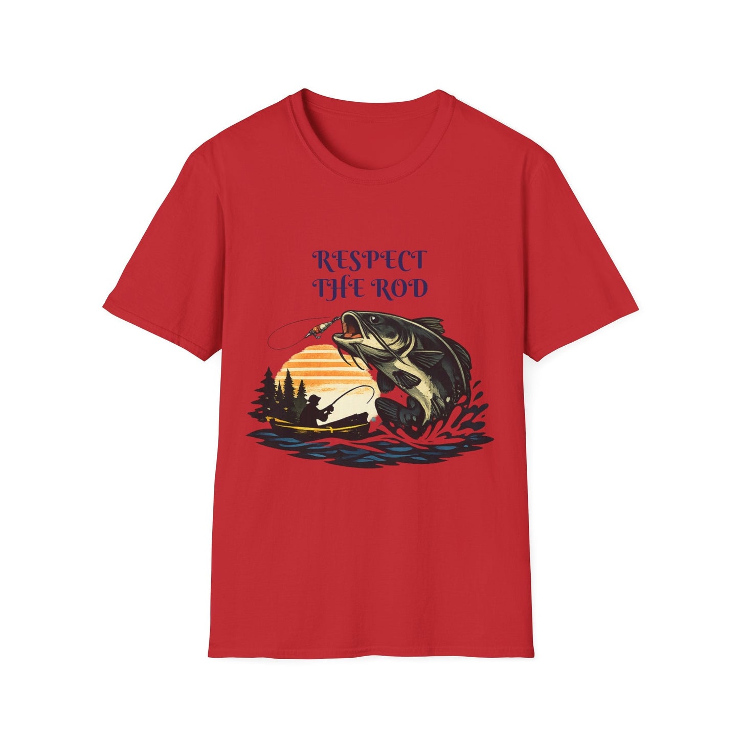 Respect the Rod Fishing TShirt Vintage Sunset Angler Tee - SJM Print Store
