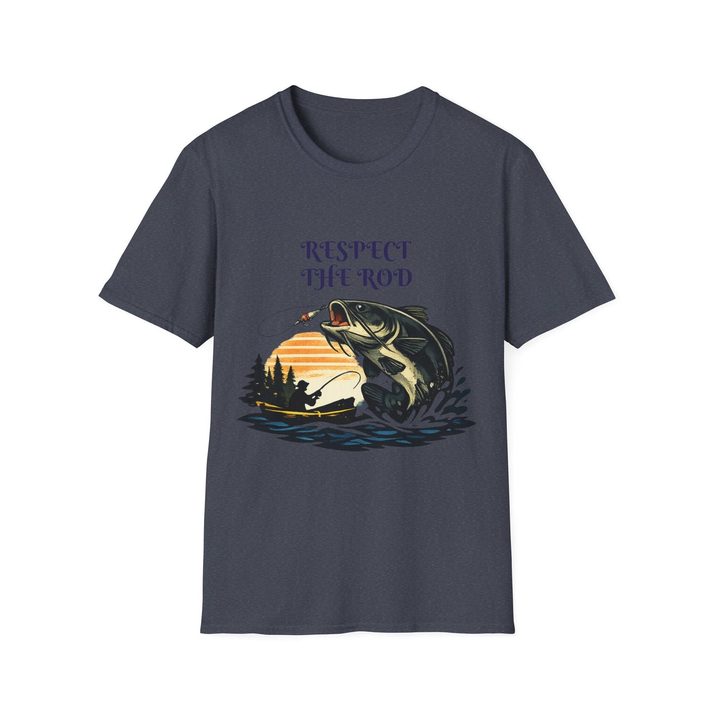 Respect the Rod Fishing TShirt Vintage Sunset Angler Tee - SJM Print Store