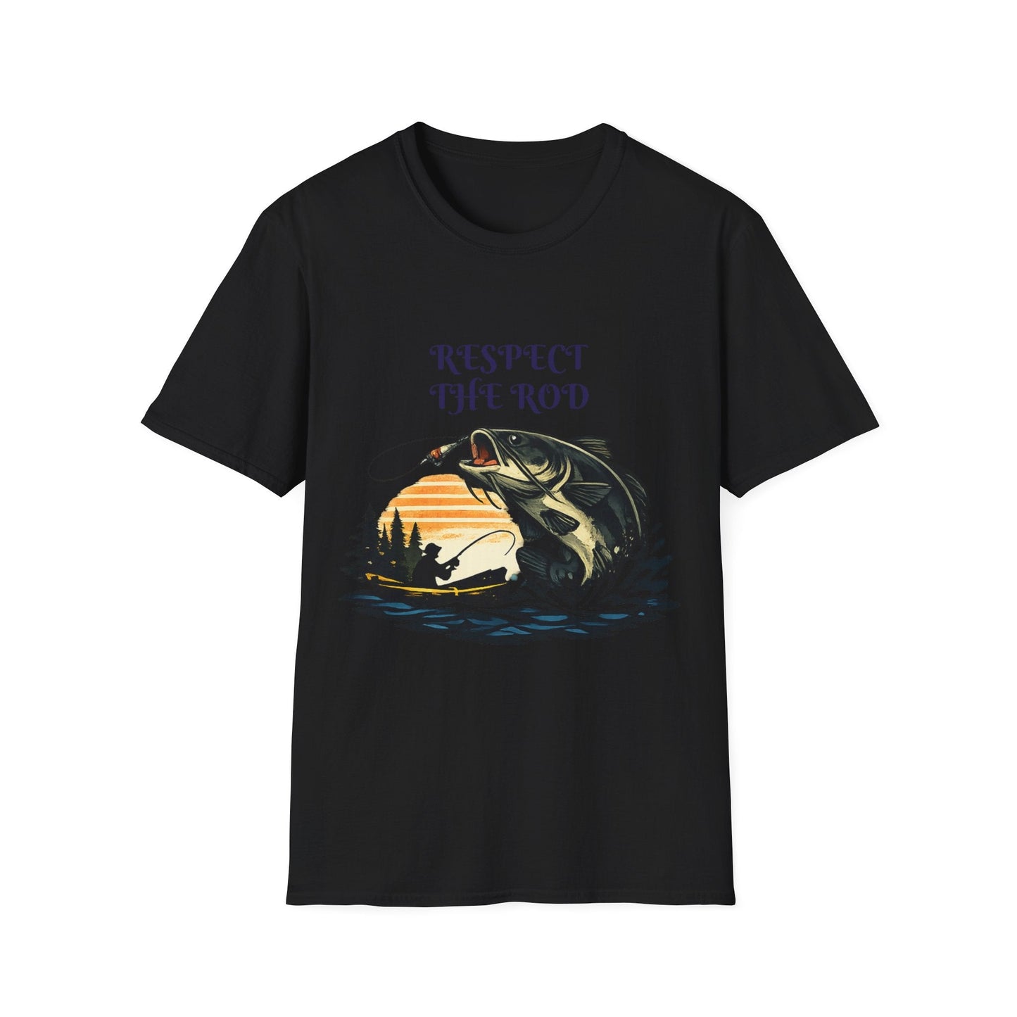 Respect the Rod Fishing TShirt Vintage Sunset Angler Tee - SJM Print Store