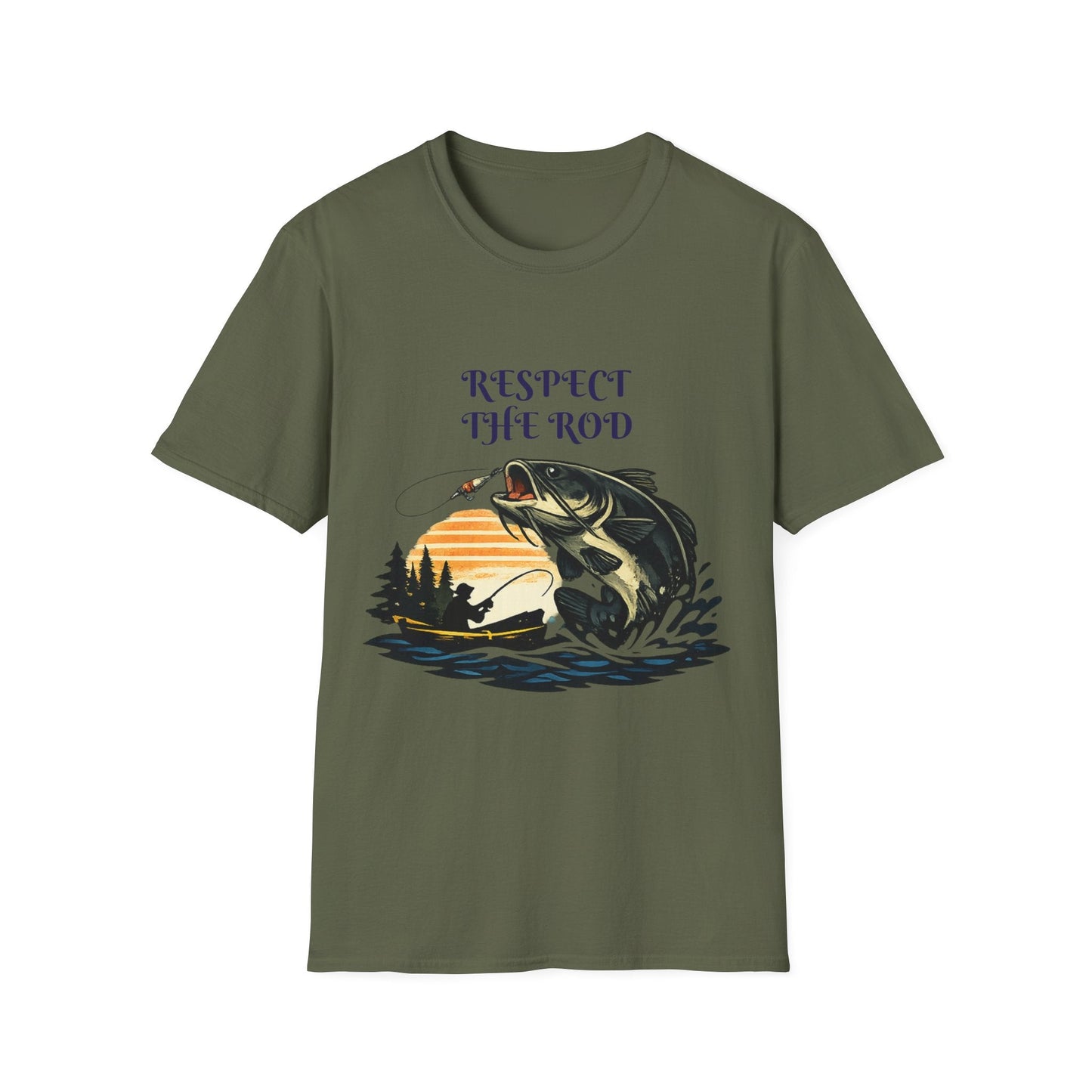 Respect the Rod Fishing TShirt Vintage Sunset Angler Tee - SJM Print Store