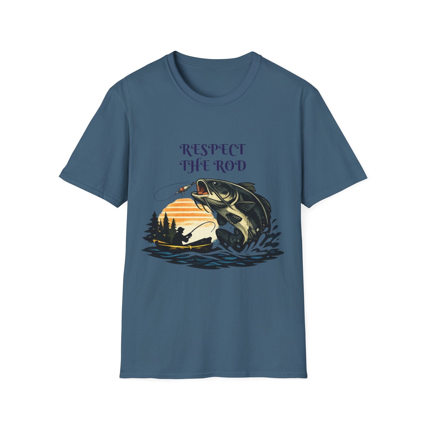 Respect the Rod Fishing TShirt Vintage Sunset Angler Tee - SJM Print Store