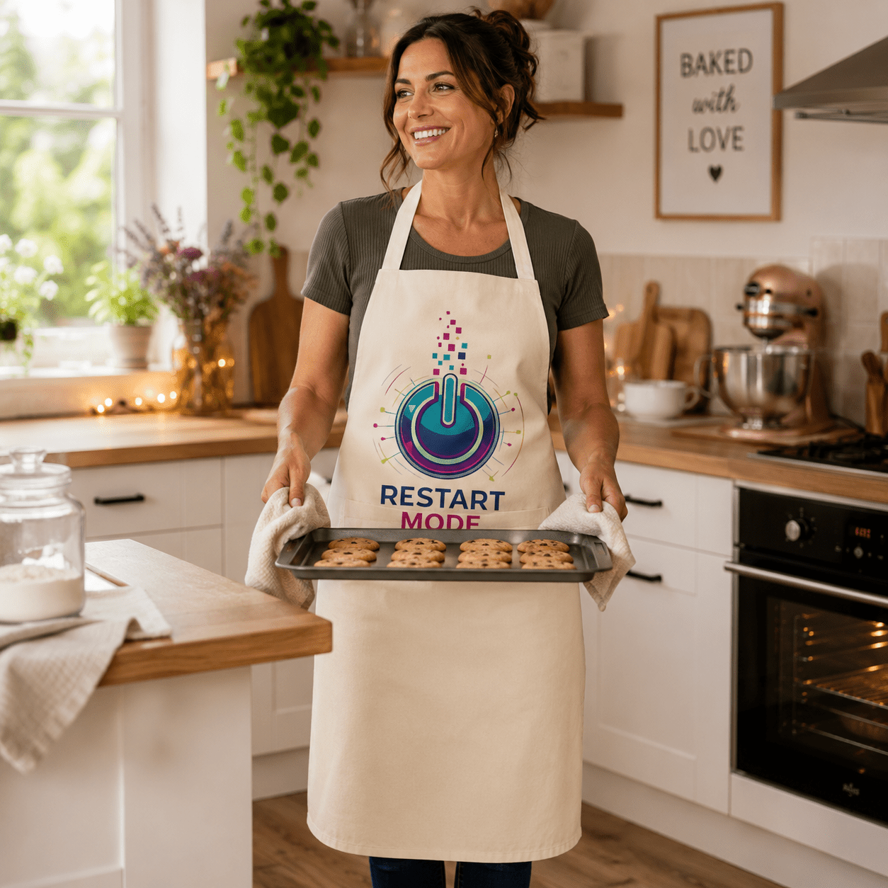 Restart Mode Apron | Baking Apron | Cooking Apron | Funny Kitchen Apron | Gift for Bakers | Unisex Kitchen Apron - SJM Print Store