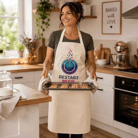Restart Mode Apron | Baking Apron | Cooking Apron | Funny Kitchen Apron | Gift for Bakers | Unisex Kitchen Apron - SJM Print Store
