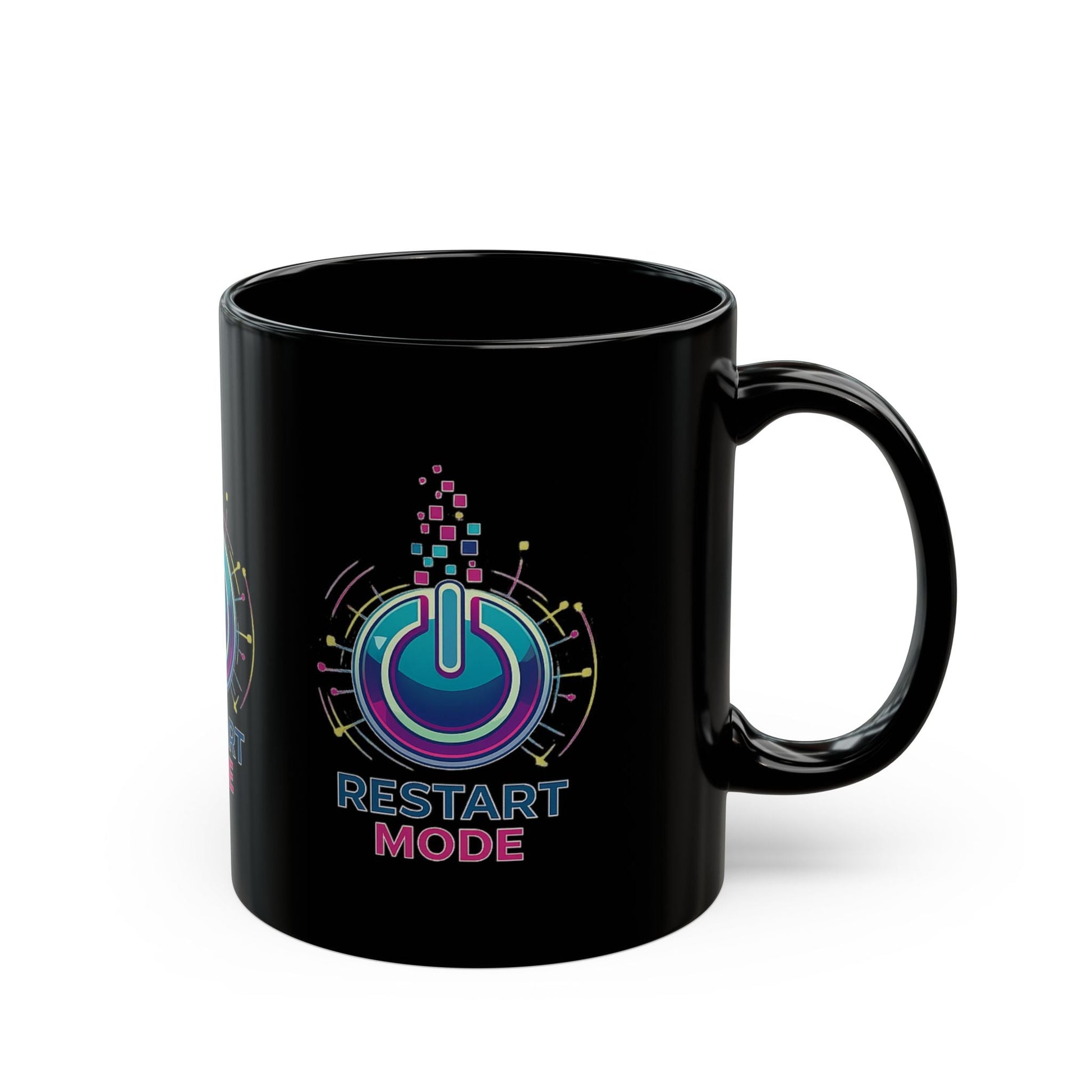 Restart Mode Black Mug | Positive Lifestyle Coffee Mug | Triple Print Ceramic Mug | Work-Life Balance Gift | 11oz Mug - SJM Print Store