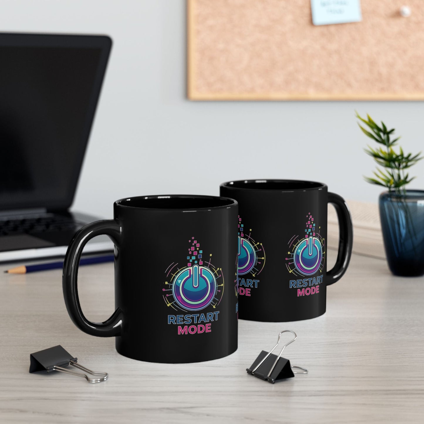 Restart Mode Black Mug | Positive Lifestyle Coffee Mug | Triple Print Ceramic Mug | Work-Life Balance Gift | 11oz Mug - SJM Print Store