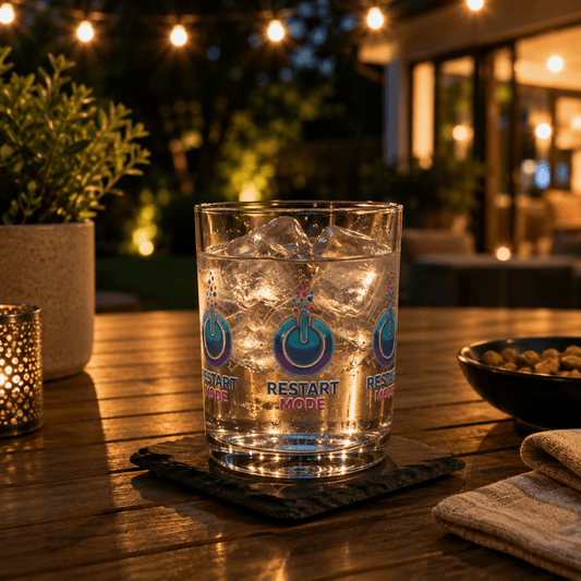Restart Mode Glass Tumbler | Wrap Around Drinking Glass | Modern Lifestyle Glass | Everyday Water Glass | 10oz Glass - SJM Print Store