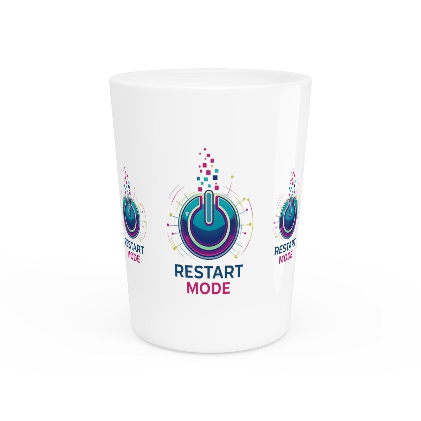 Restart Mode Shot Glass | Funny Party Shot Glass | Colourful Power Button Design | Barware Gift | Double-Sided Style - SJM Print Store