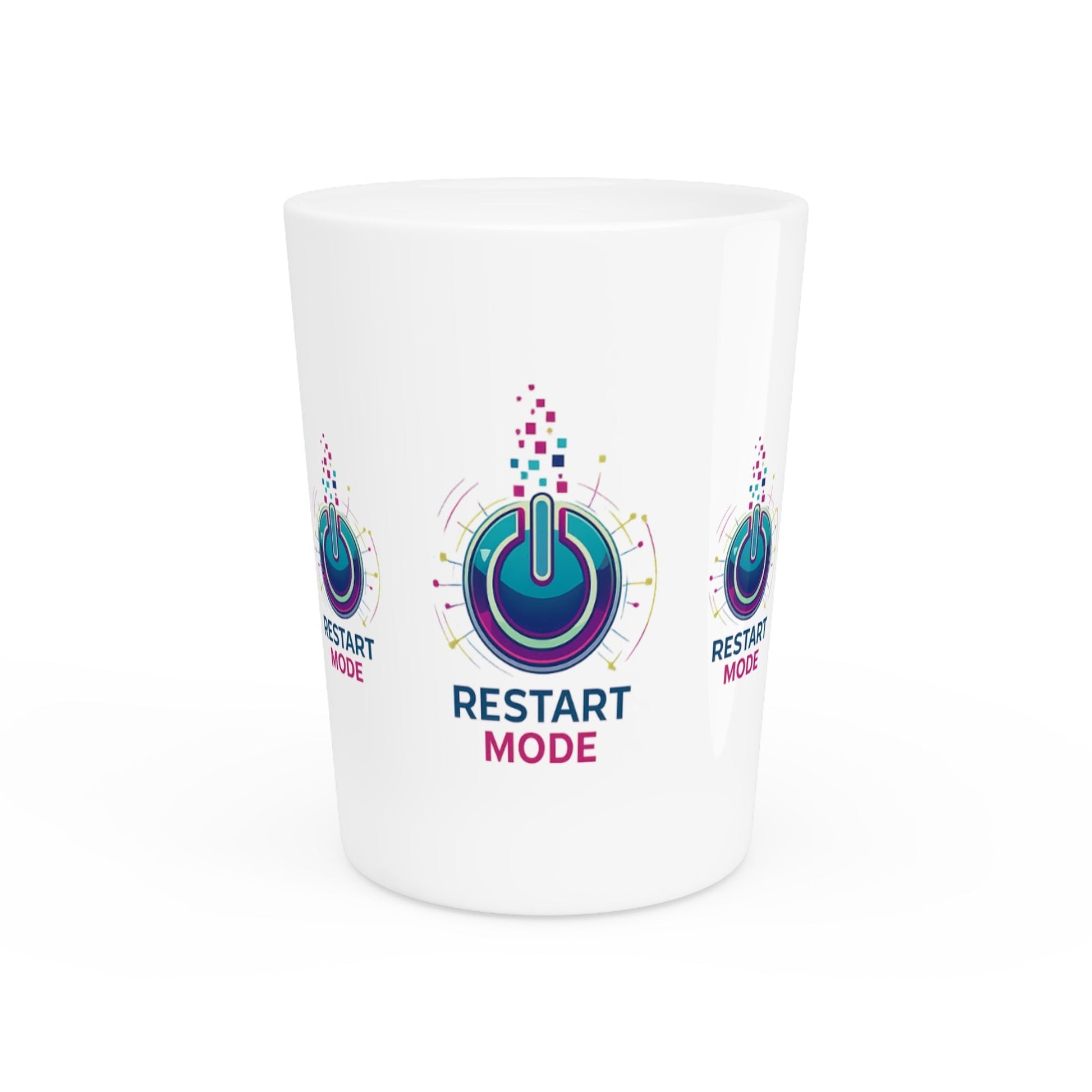 Restart Mode Shot Glass | Funny Party Shot Glass | Colourful Power Button Design | Barware Gift | Double-Sided Style - SJM Print Store