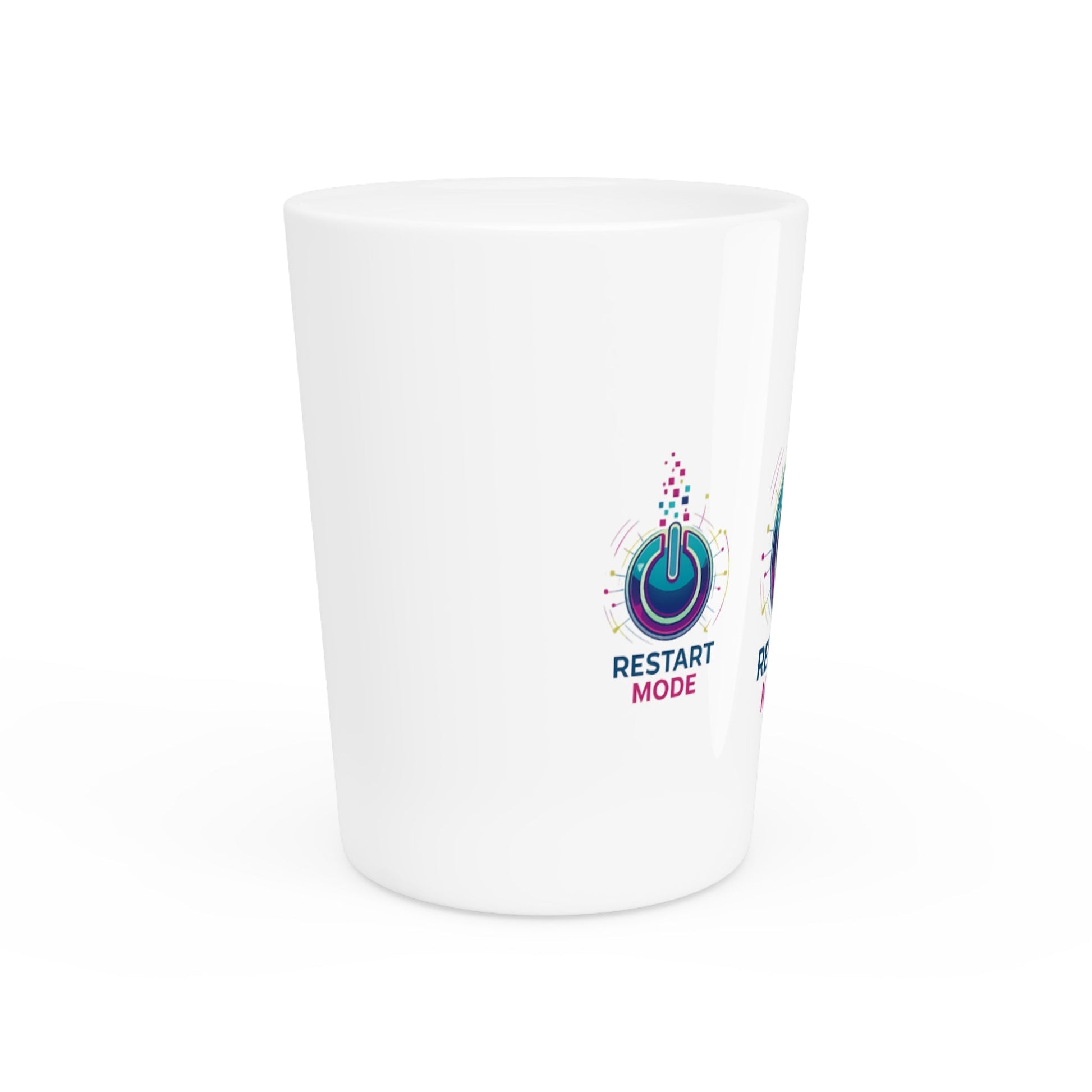Restart Mode Shot Glass | Funny Party Shot Glass | Colourful Power Button Design | Barware Gift | Double-Sided Style - SJM Print Store