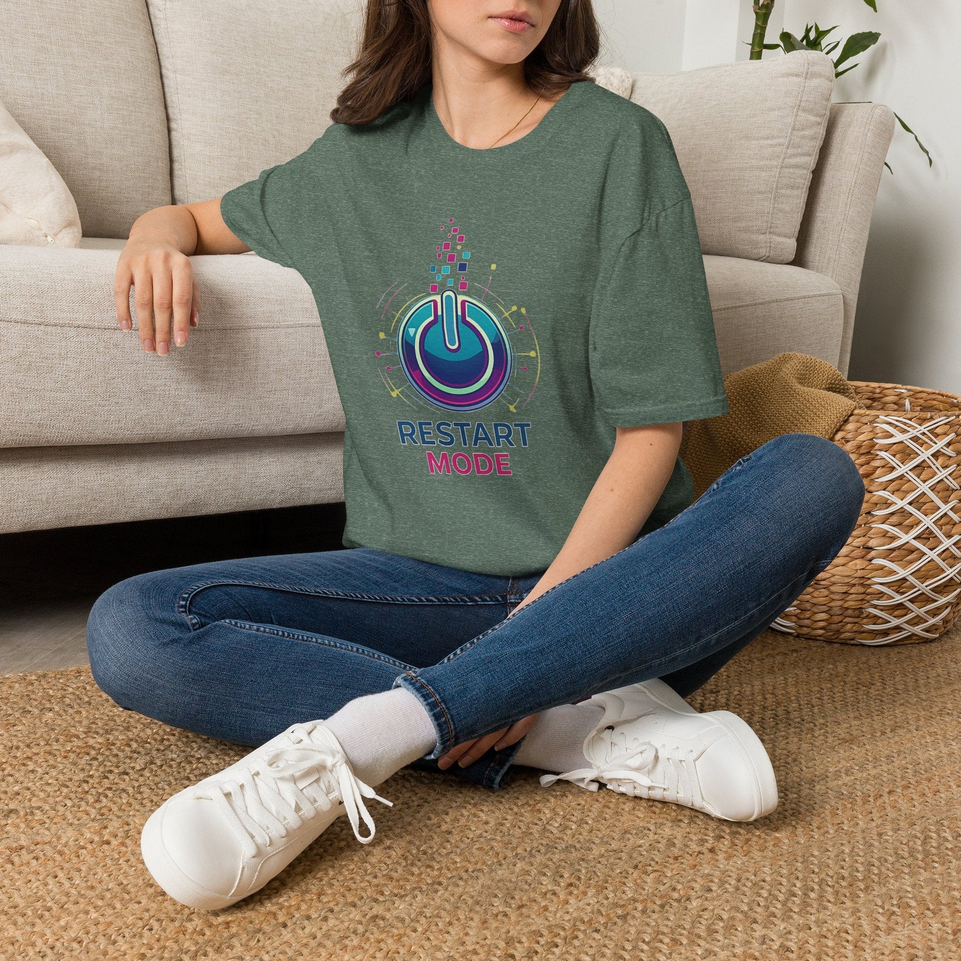Restart Mode T-Shirt | Positive Lifestyle Graphic Tee | Unisex Casual T-Shirt | Tech Inspired Everyday Shirt | Natural Colour Tee - SJM Print Store
