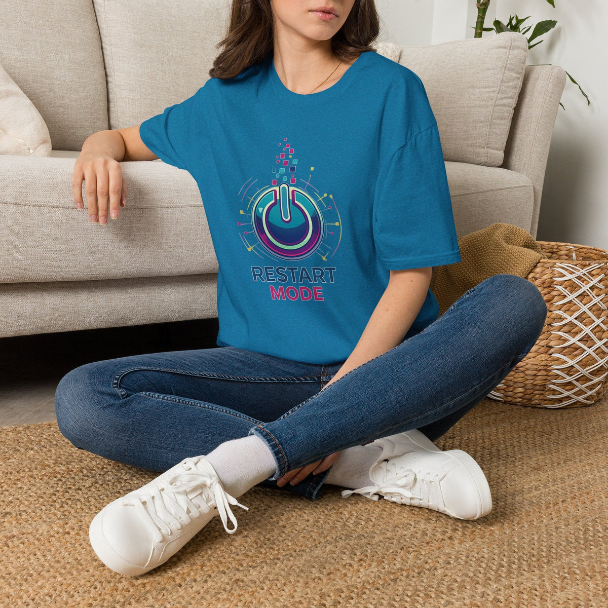 Restart Mode T-Shirt | Positive Lifestyle Graphic Tee | Unisex Casual T-Shirt | Tech Inspired Everyday Shirt | Natural Colour Tee - SJM Print Store