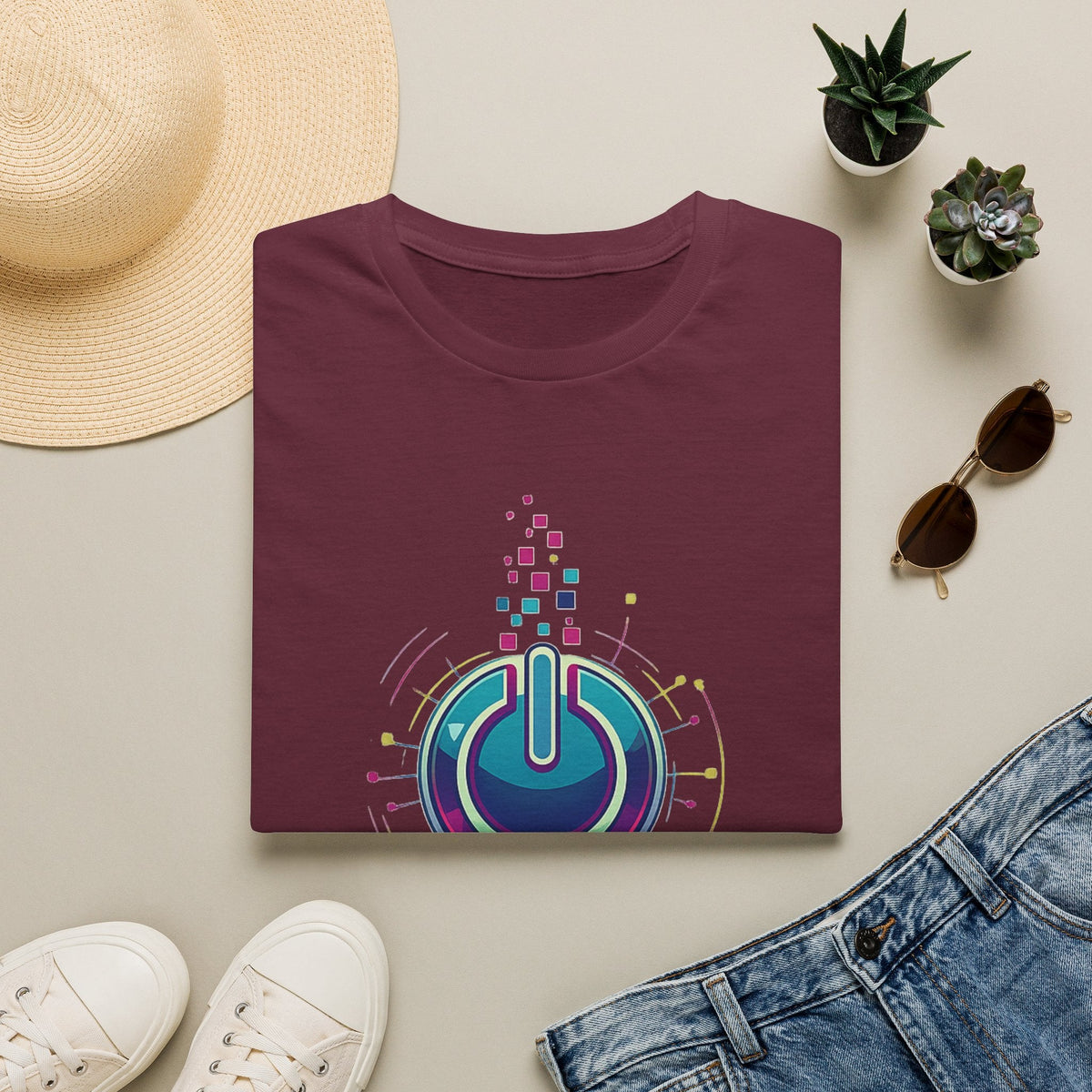 Restart Mode T-Shirt | Positive Lifestyle Graphic Tee | Unisex Casual T-Shirt | Tech Inspired Everyday Shirt | Natural Colour Tee - SJM Print Store