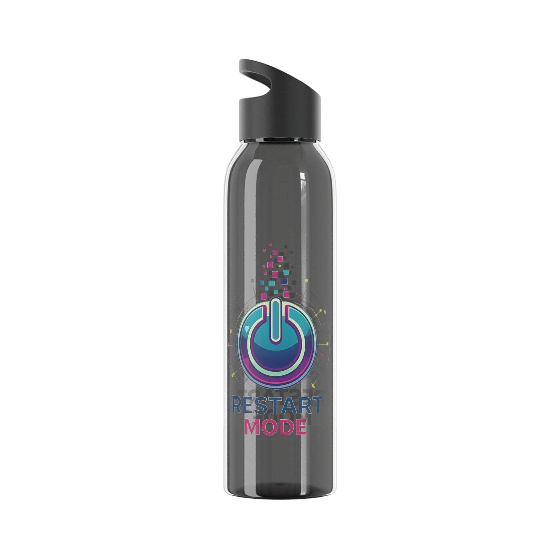 Restart Mode Water Bottle | Reusable Sports Bottle | Tech Graphic Drink Bottle | Clear BPA-Free Bottle | Double-Sided Print - SJM Print Store