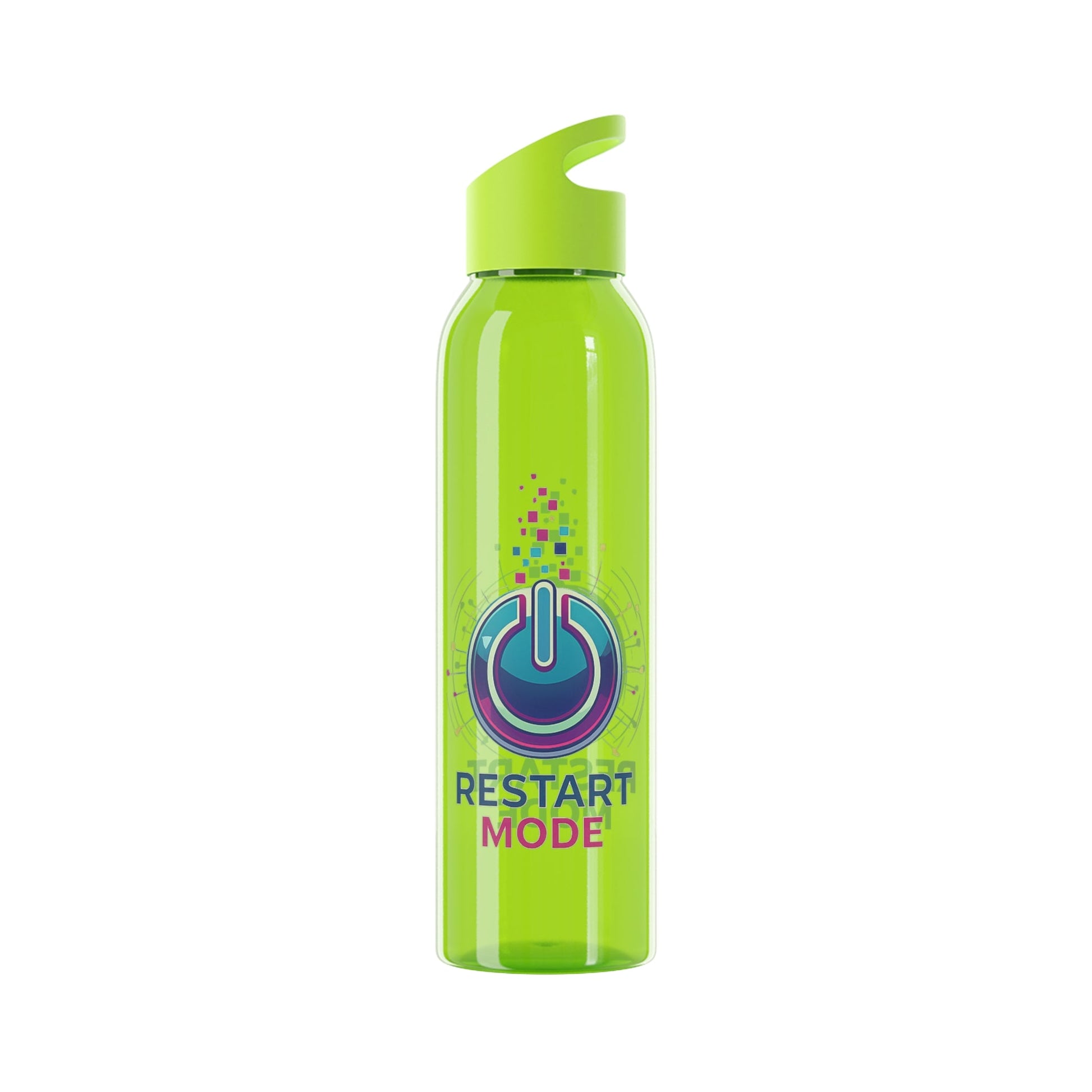Restart Mode Water Bottle | Reusable Sports Bottle | Tech Graphic Drink Bottle | Clear BPA-Free Bottle | Double-Sided Print - SJM Print Store