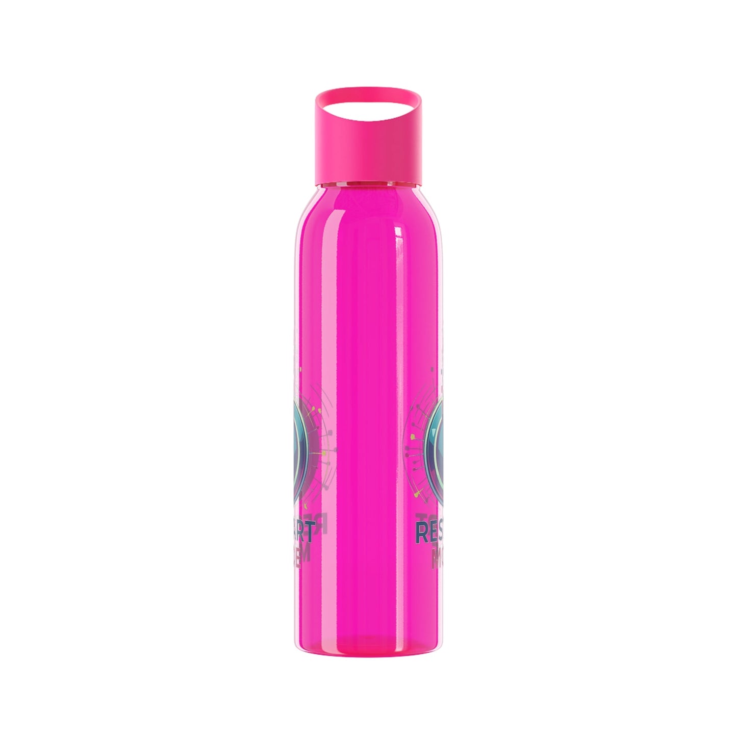 Restart Mode Water Bottle | Reusable Sports Bottle | Tech Graphic Drink Bottle | Clear BPA-Free Bottle | Double-Sided Print - SJM Print Store