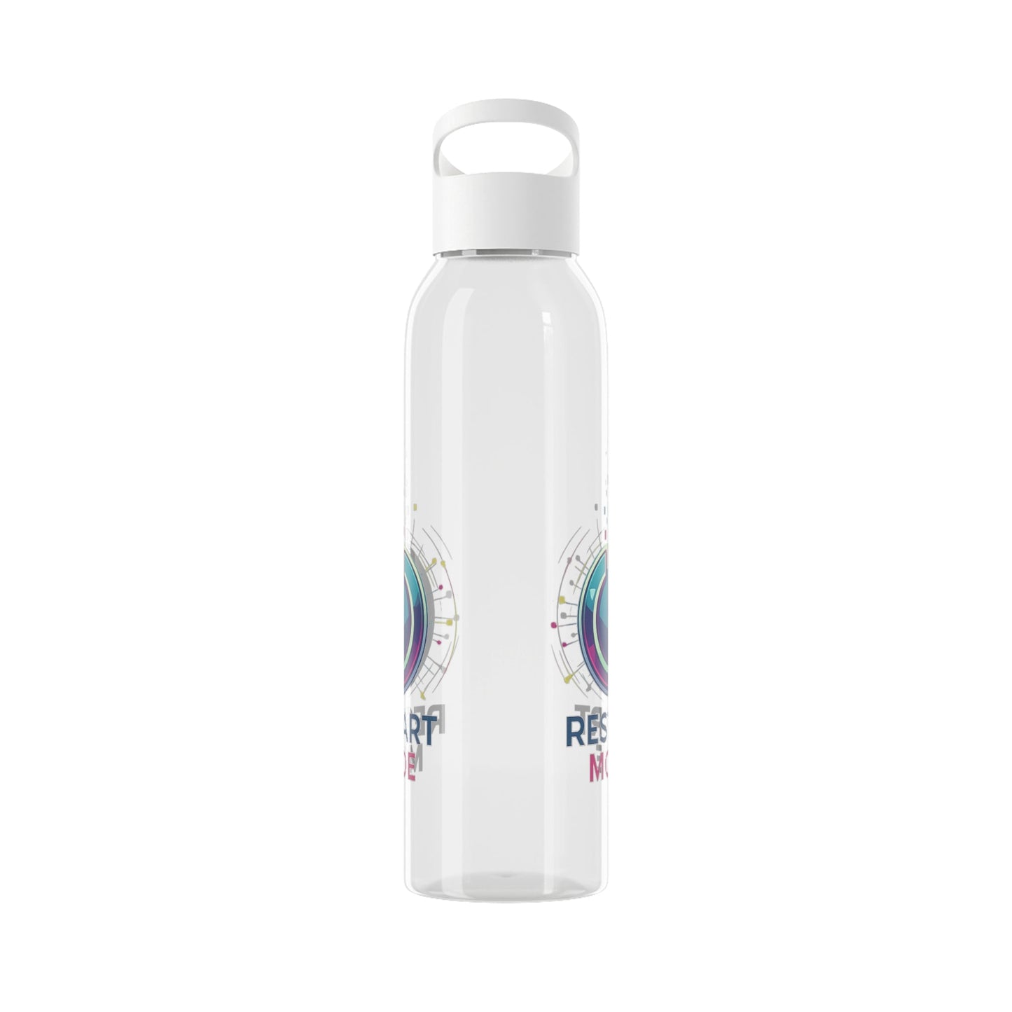 Restart Mode Water Bottle | Reusable Sports Bottle | Tech Graphic Drink Bottle | Clear BPA-Free Bottle | Double-Sided Print - SJM Print Store