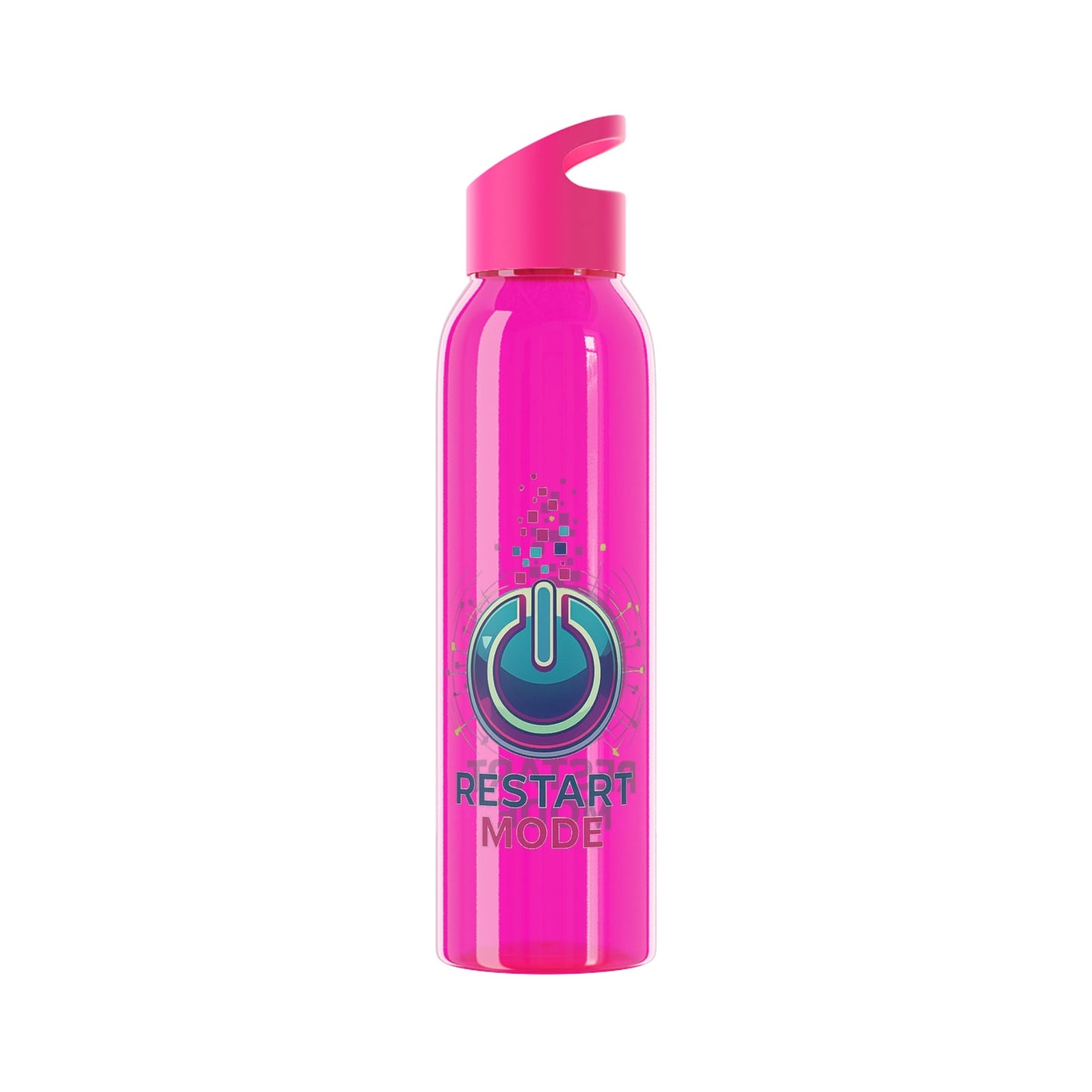 Restart Mode Water Bottle | Reusable Sports Bottle | Tech Graphic Drink Bottle | Clear BPA-Free Bottle | Double-Sided Print - SJM Print Store