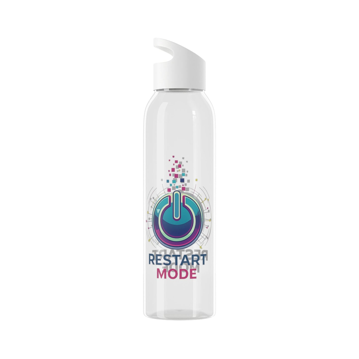 Restart Mode Water Bottle | Reusable Sports Bottle | Tech Graphic Drink Bottle | Clear BPA-Free Bottle | Double-Sided Print - SJM Print Store