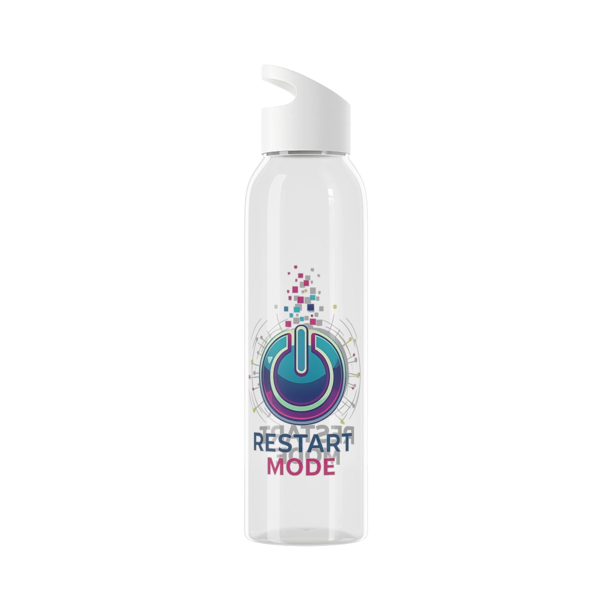 Restart Mode Water Bottle | Reusable Sports Bottle | Tech Graphic Drink Bottle | Clear BPA-Free Bottle | Double-Sided Print - SJM Print Store