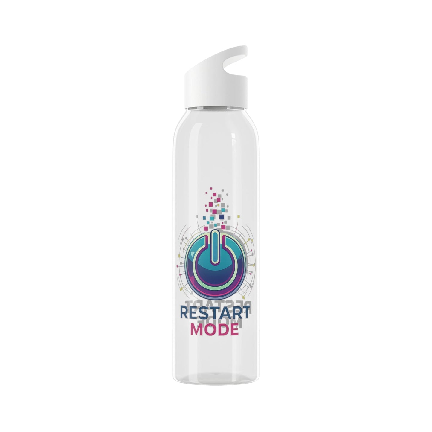 Restart Mode Water Bottle | Reusable Sports Bottle | Tech Graphic Drink Bottle | Clear BPA-Free Bottle | Double-Sided Print - SJM Print Store