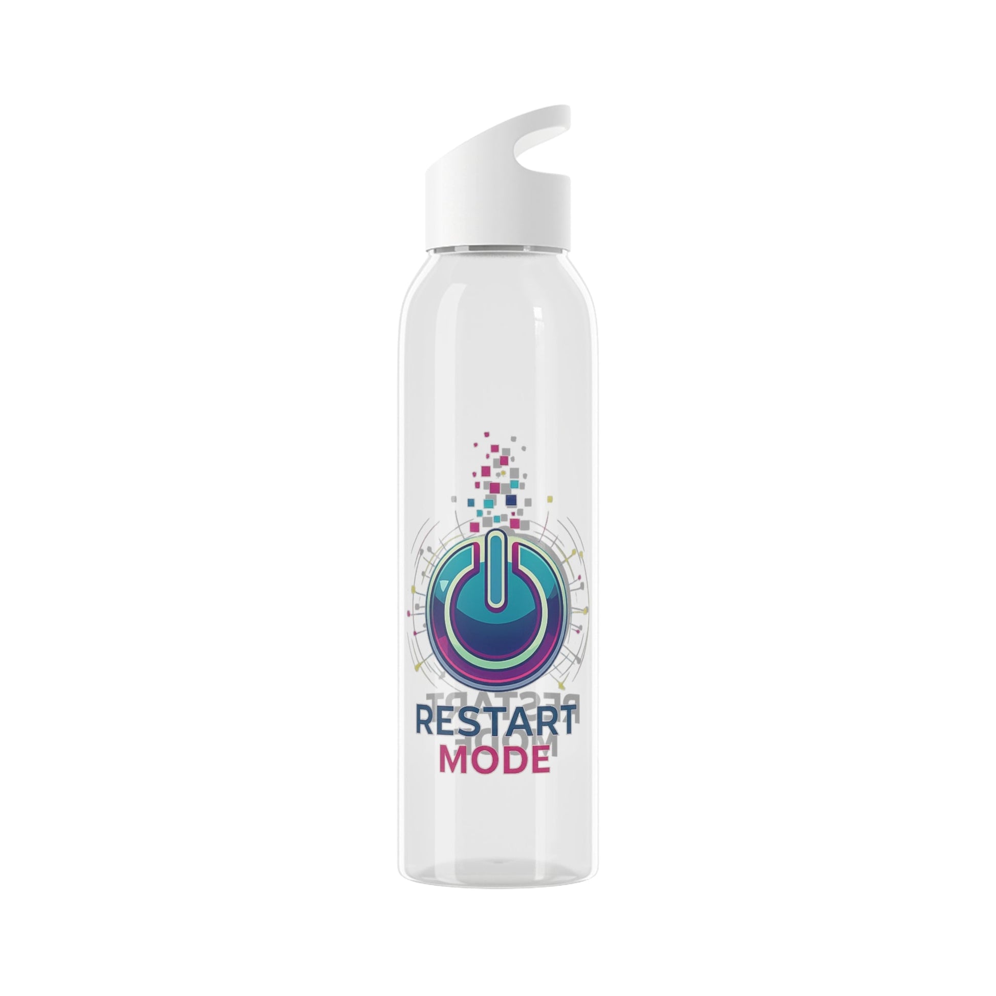 Restart Mode Water Bottle | Reusable Sports Bottle | Tech Graphic Drink Bottle | Clear BPA-Free Bottle | Double-Sided Print - SJM Print Store