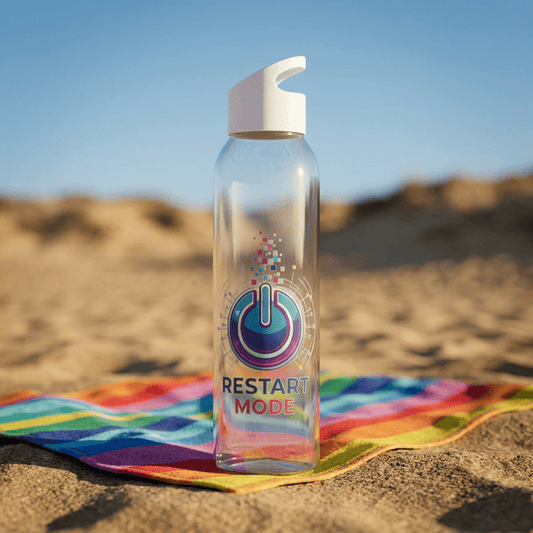 Restart Mode Water Bottle | Reusable Sports Bottle | Tech Graphic Drink Bottle | Clear BPA-Free Bottle | Double-Sided Print - SJM Print Store