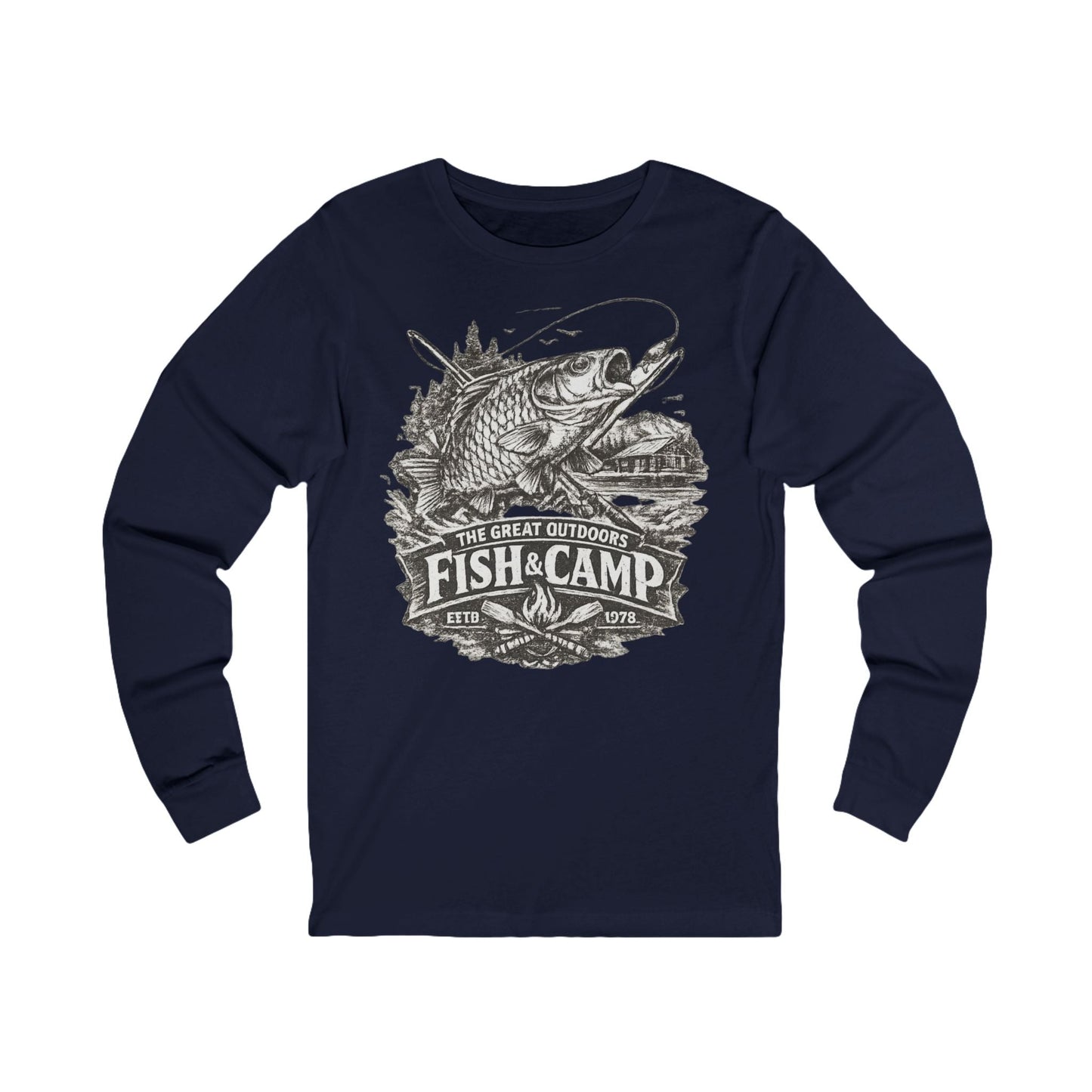 Retro Fishing Long Sleeve Tee Vintage Angler Illustration - SJM Print Store