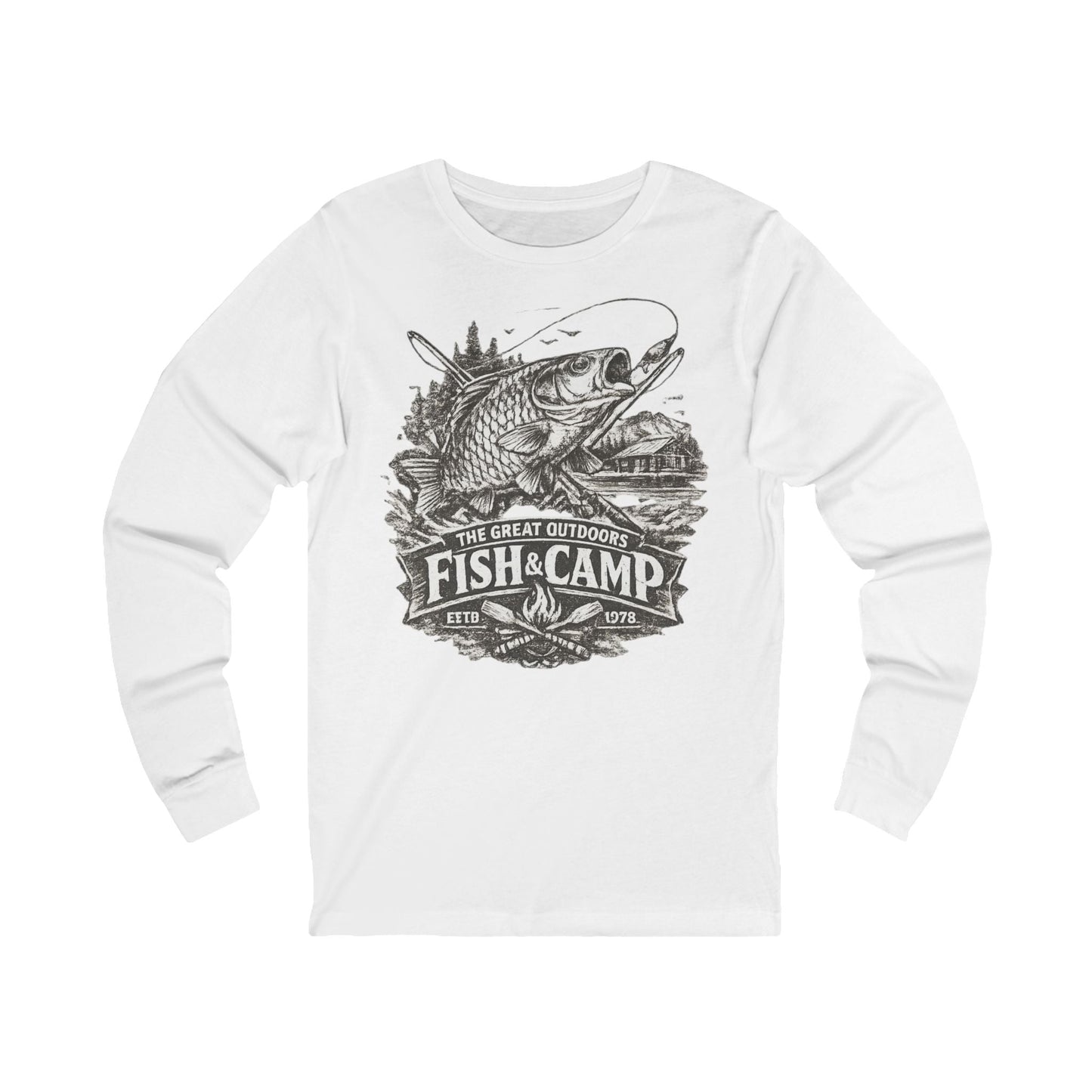 Retro Fishing Long Sleeve Tee Vintage Angler Illustration - SJM Print Store