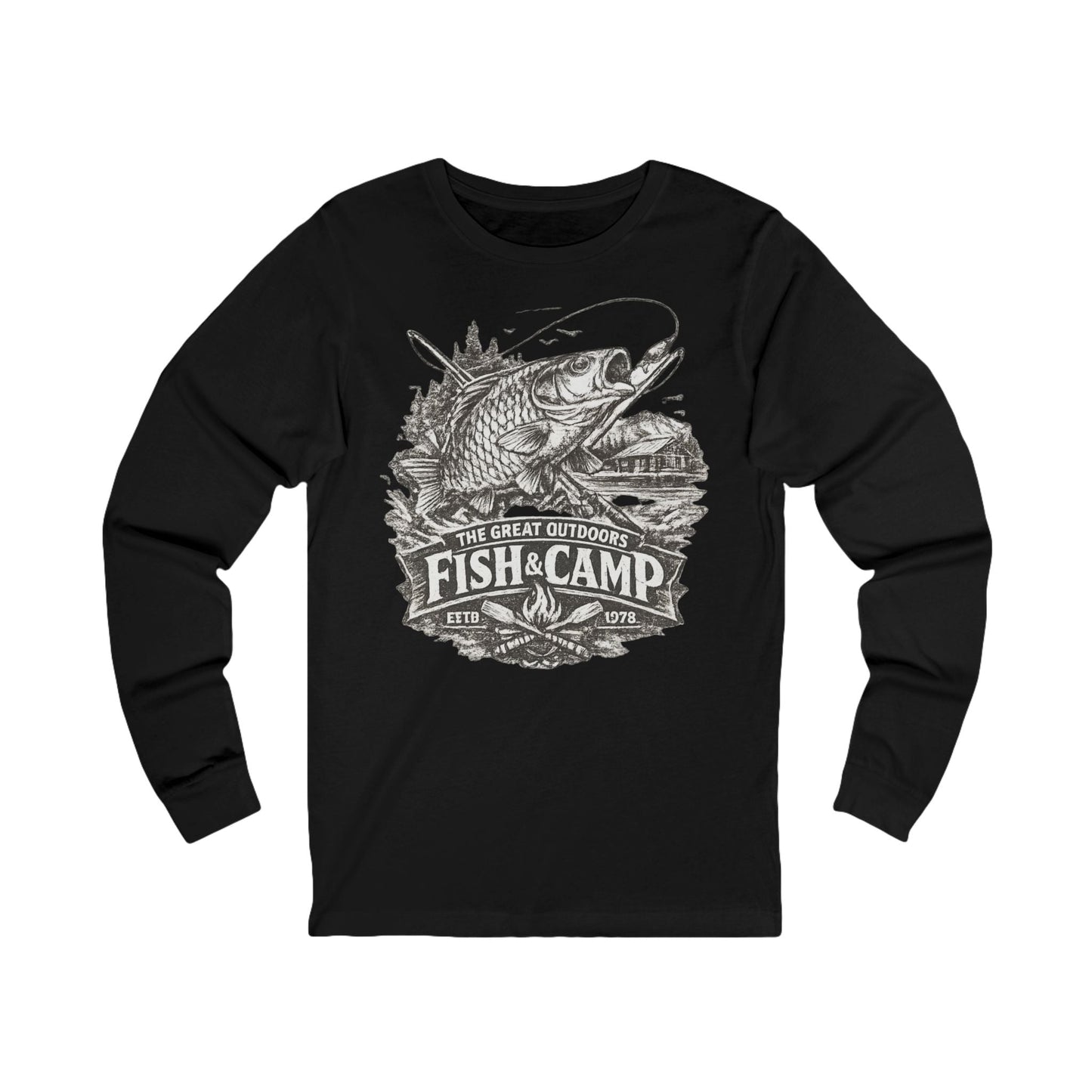 Retro Fishing Long Sleeve Tee Vintage Angler Illustration - SJM Print Store