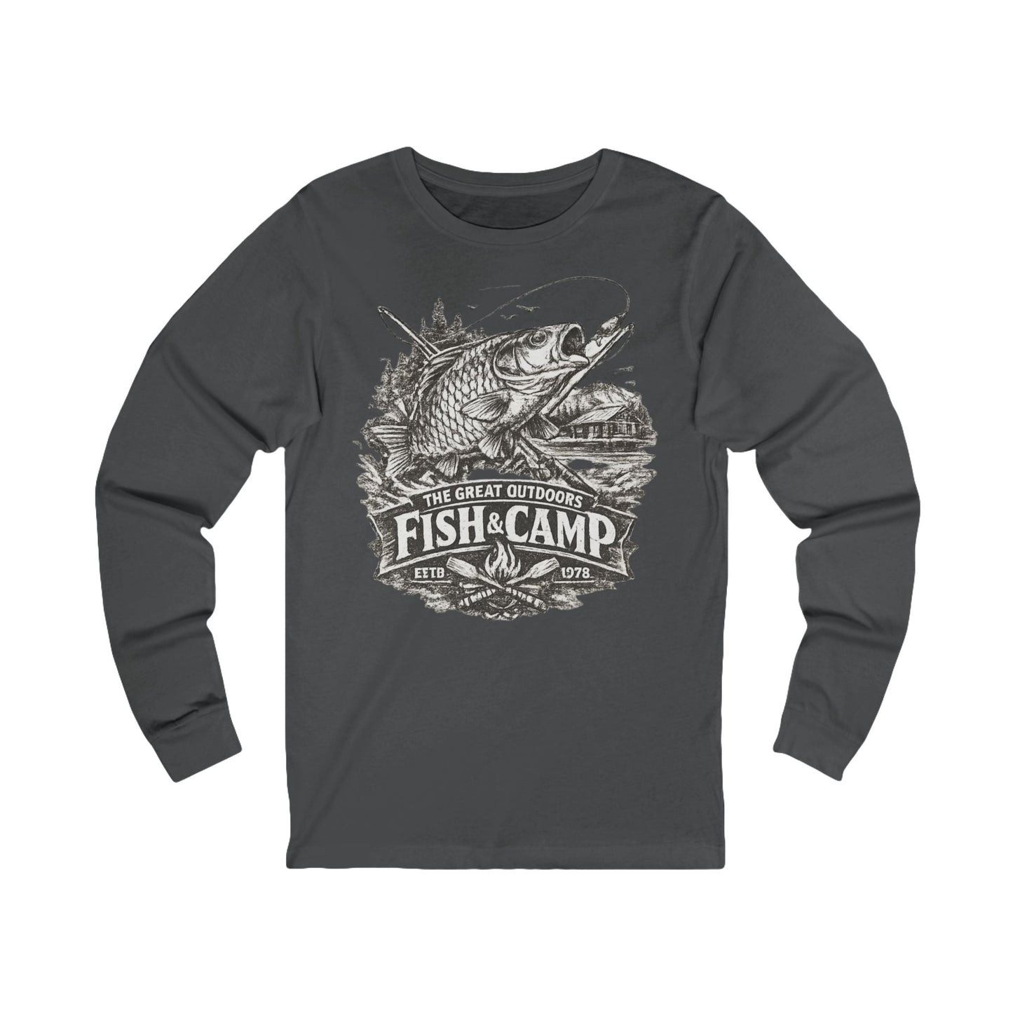 Retro Fishing Long Sleeve Tee Vintage Angler Illustration - SJM Print Store