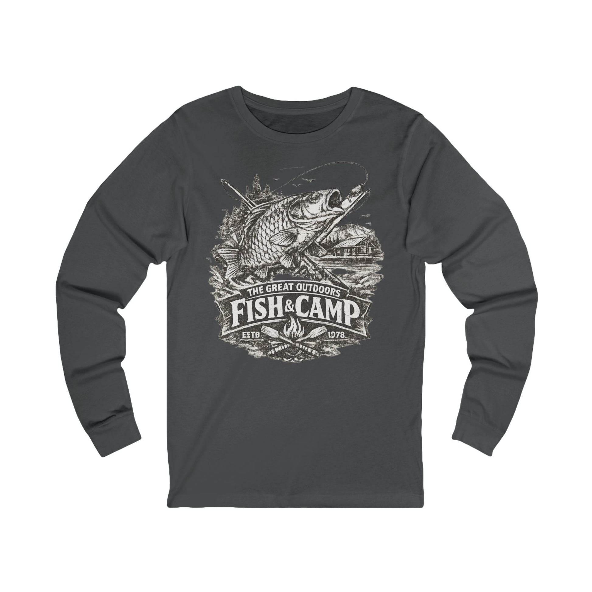 Retro Fishing Long Sleeve Tee Vintage Angler Illustration - SJM Print Store